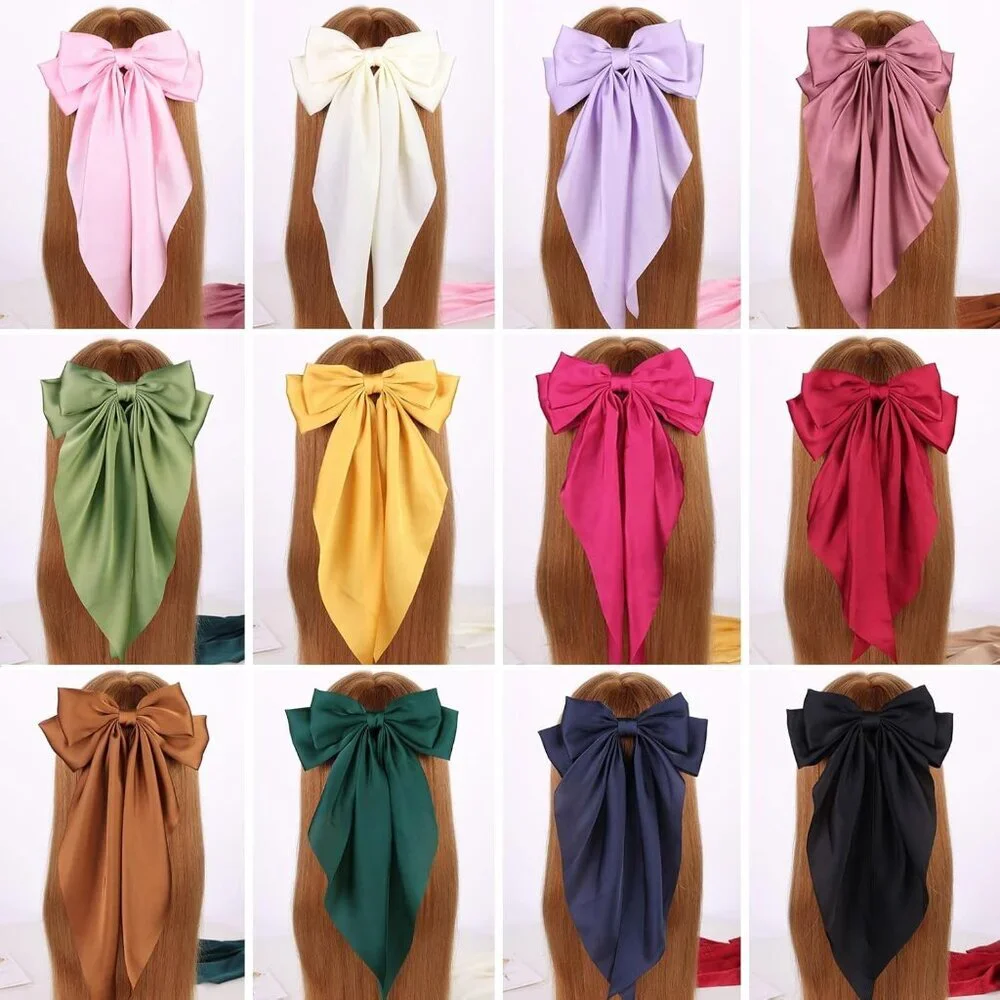 4 Pcs Silky Satin Hair Bows Big Hair Ribbons for Women Large Hair Clips for Girl - Picture 7 of 8
